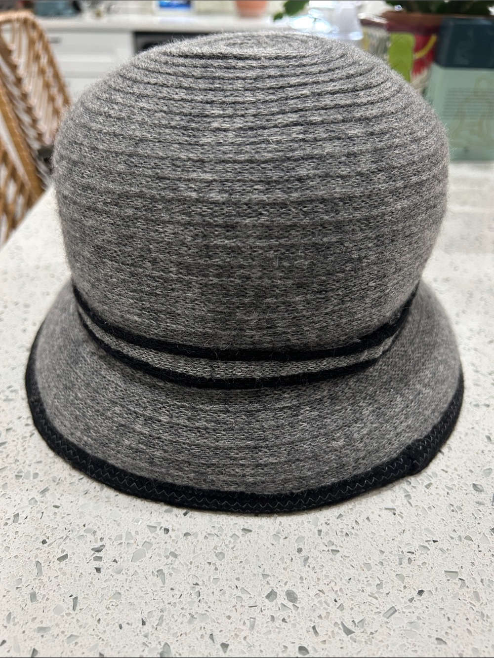 Nordstrom 100% Cashmere Gray Cloche Hat with Black Trim - One Size
